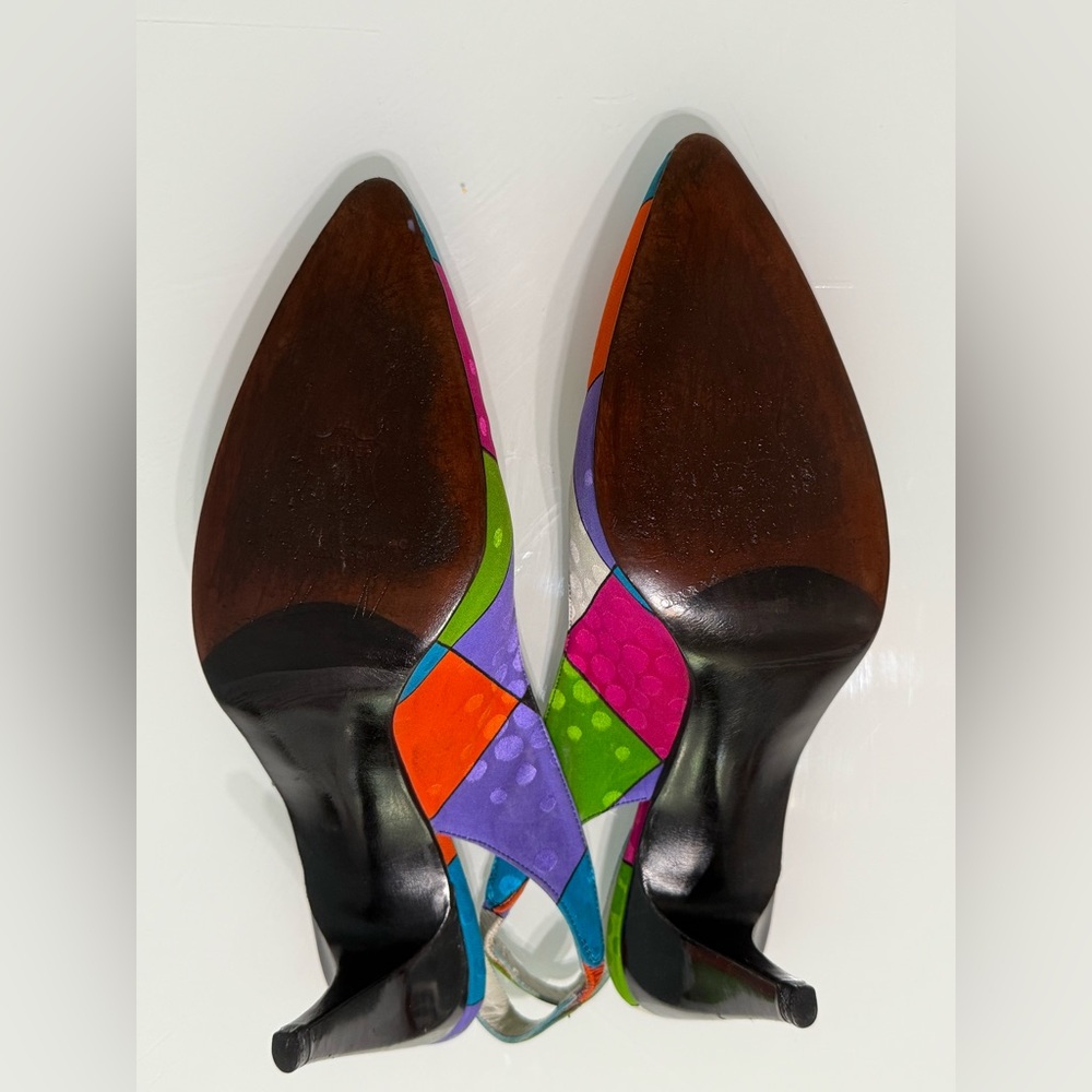 Vintage Stuart Weitzman Mondrian style Slingback kitten Heels 7.5AA - Picture 3 of 7